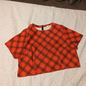 Tuesday Bassen Plaid Cropped Blouse
